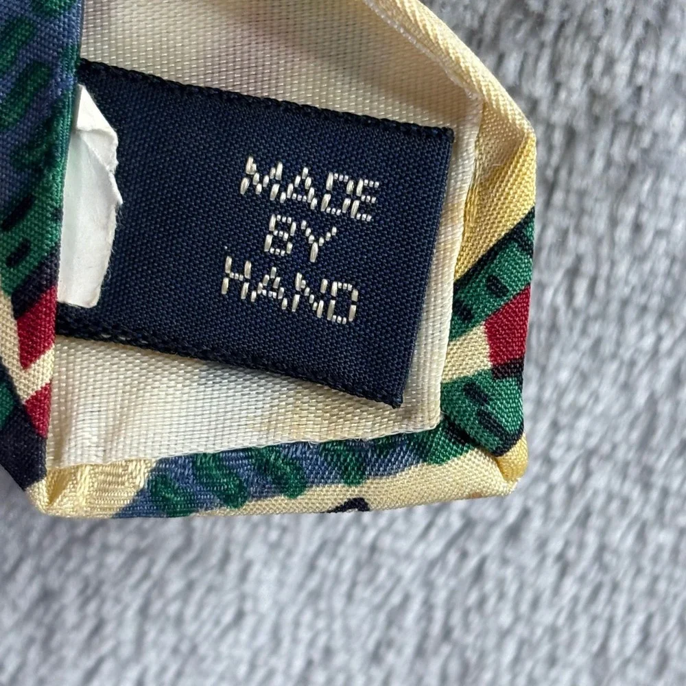Polo Ralph Lauren Necktie Mens OS Yellow Nautical Sailboat Silk Made By Hand Tie